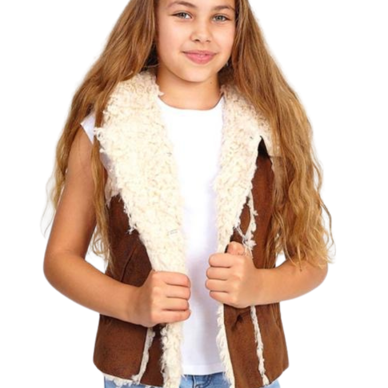 1776  GIRLS BRAVE SOUL FUR GILET - CHOCOLATE & TAN