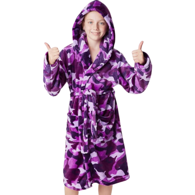 B104 GIRLS PURPLE CAMO DRESSING GOWN