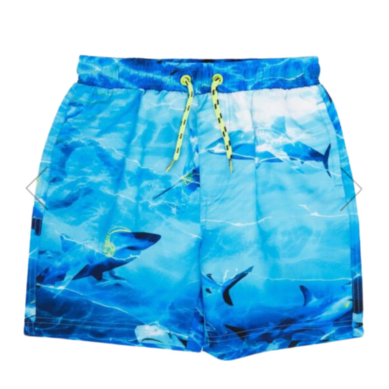 1726 BOYS EX STORE BLUE PRINT LINED SWIM SHORTS