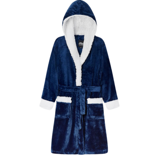 B032 BOYS VELOUR HOODED ROBE - ROYAL