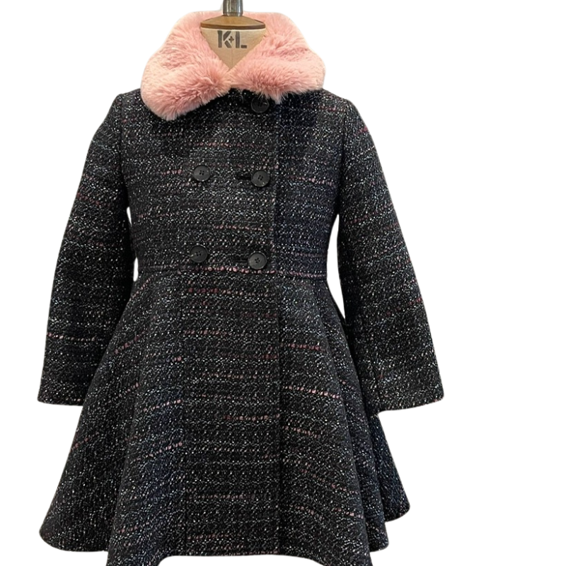 1739 GIRLS EX STORE FLECKED SMART COAT FUR COLLAR