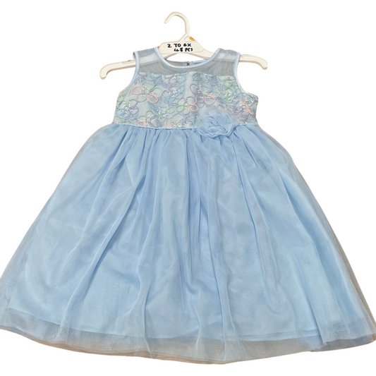 1758 GIRLS BLUE NET SKIRT EMBROIDERED OCCASSION DRESS