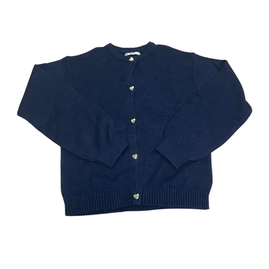 9628 GIRLS BRAND WOOL MIX HEART BUTTON CARDI- NAVY